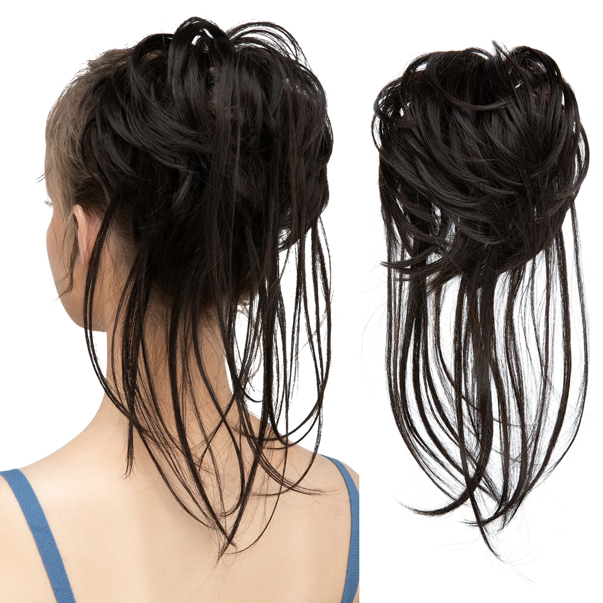 Synthetic Elastic Curly Messy Bun Hairpiece Scrunchie - Black, Blonde, Brown Natural Faux Hair Chignon Band Updo