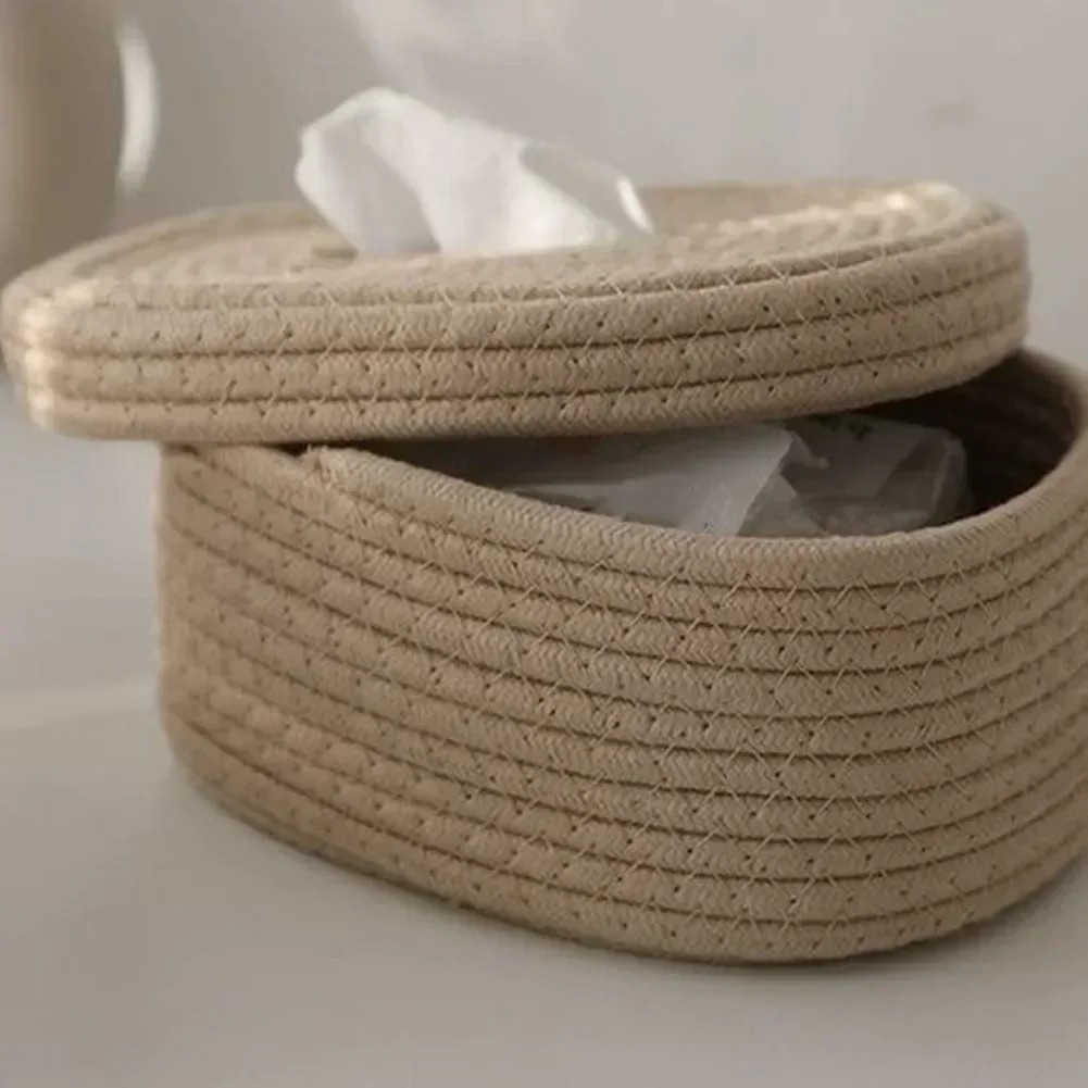 Tissue Box Cotton Rope Woven Tissue Box Storage Desktop Storage Pumping Paper Home Office Room Car Decor tissue dispenser,tissue box
