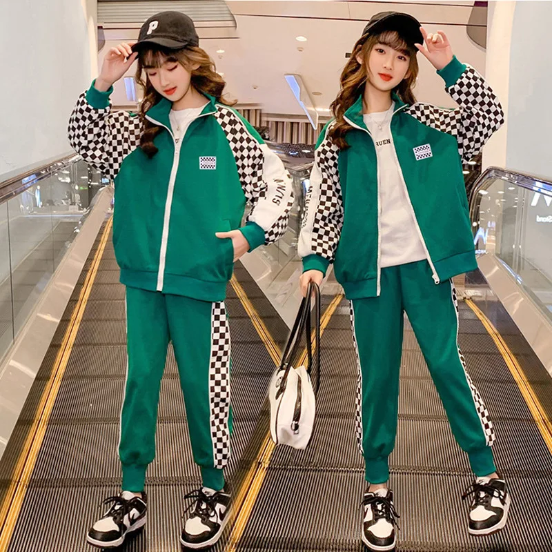 

New Spring Autumn Girls Casual Daily Contrast Fashion Leisure Sport Suit 6 8 10 13 Girls Two Piece Sets Teenage Gilrs Clothes
