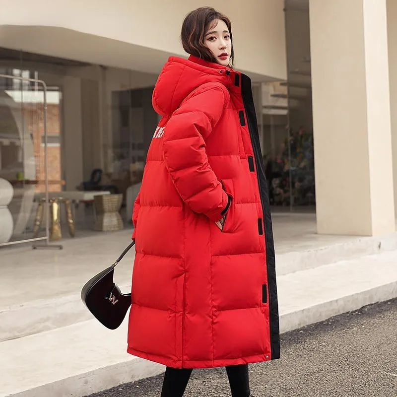 2023 New Women Down Jacket Winter Coat Female Warm Thick Parkas Loose Mid Length Version Outwear Fashion Hooded Overcoat S-3XL