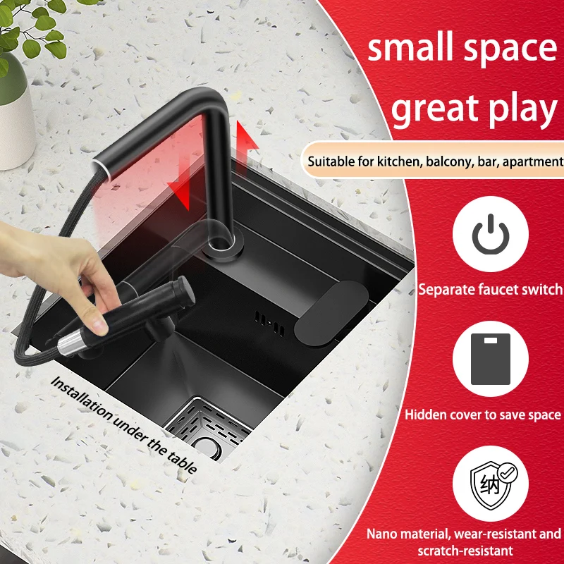 Bar Sink Single Bowl Hidden Black Kitchen Sink Stainless Steel Undermount Square Small Size Kitchen Sinks Bar or Balcony sink