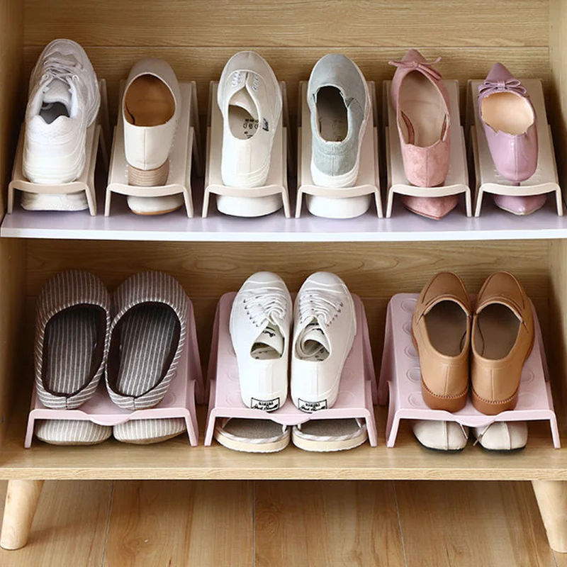 1Pcs Household Storage Shoes Shelf Save Space Shoe Rack Double Support Plastic Integrated Simple Shoecase Dormitory Shoe Cabinet 2