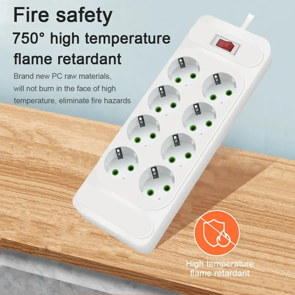 Power Strip EU Plug AC Outlet Multitap Power Strip 2m Extension Cord Electrical Socket Smart USB Home Office Surge Protector Network Filter