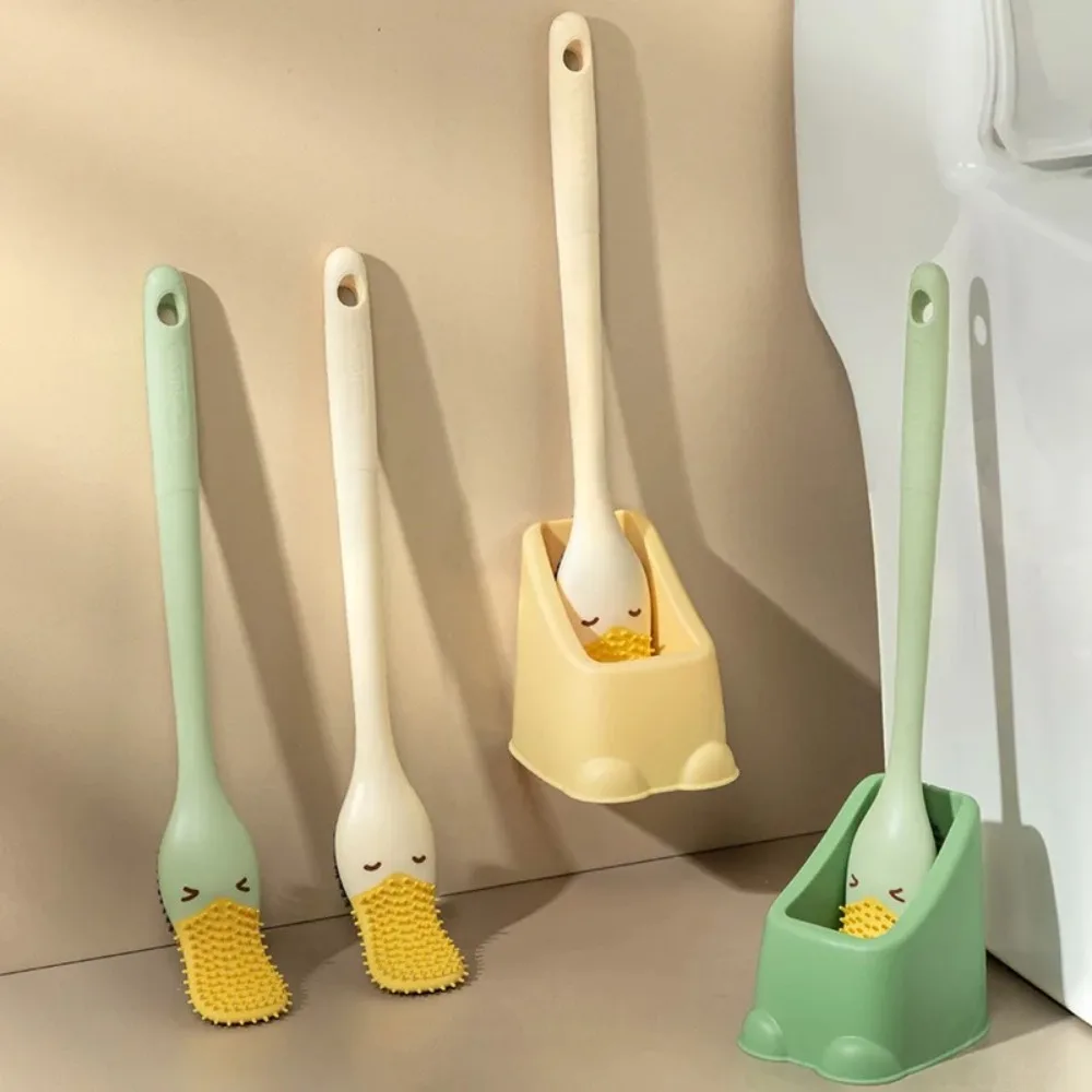 

Легко моющаяся силиконовая щетка для унитаза, длинная ручка, настенная щетка для мытья унитаза, мультяшная утка, креативная не мертвая угловая щетка для унитаза