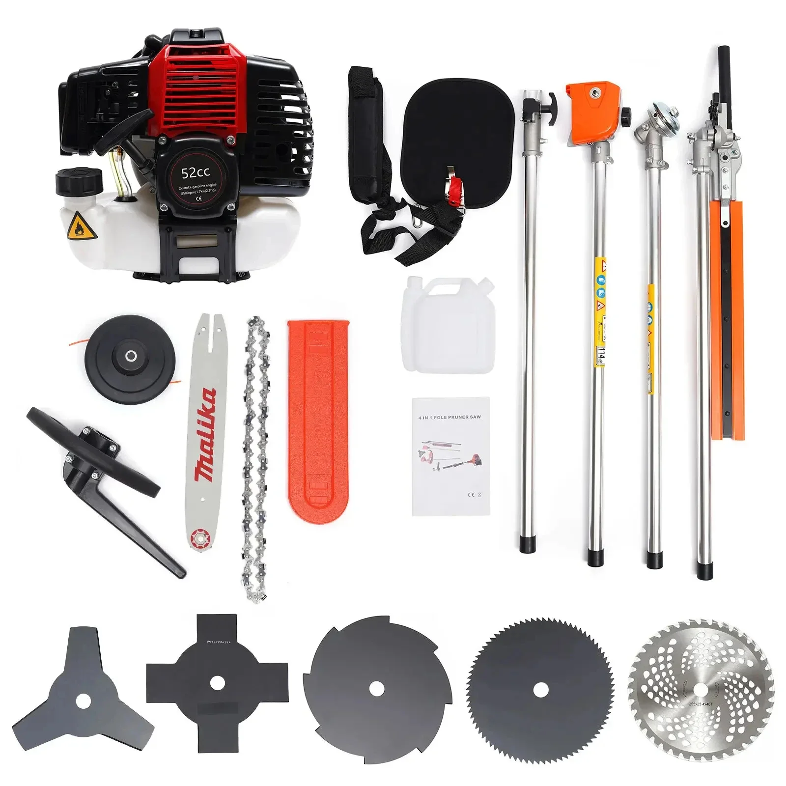 52CC Multi-Tool Gas Brush Cutter – 10-in-1 Weed Wacker, Hedge Trimmer & Pole Saw