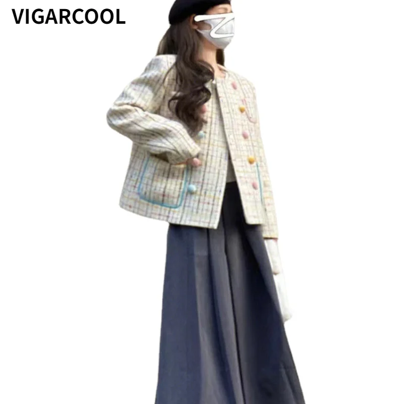 

French style small fragrance senior feeling plaid short jacket women's new spring fresh lovely rainbow color loose jacket top