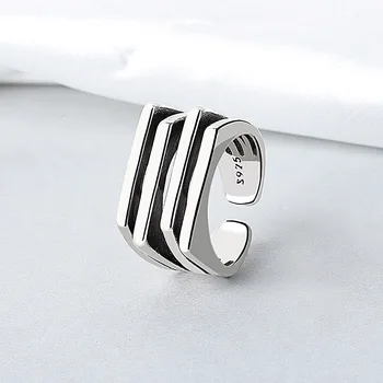 PANJBJ 925 Sterling Silve Multilayer Irregular Geometric Ring for Women Simple Charm Retro Jewelry Gift Dropshipping
