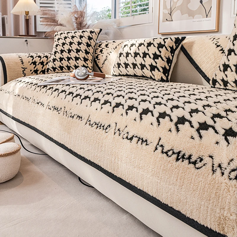 

Thousand Bird Grid Sofa Mat Irregular Shaped Chenille Sofa Cover All-season Universal Sofa Towel for Living Room Home Decor