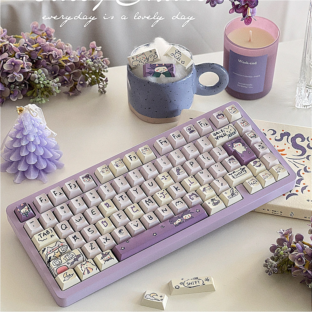 Teclado Mecânico Keycap Gato Roxo dos Desenhos Animados Roxo Mágico Bonito Meow Keycap Moa Cereja Mda Faça Você Mesmo 131 Chaves 150 Chaves