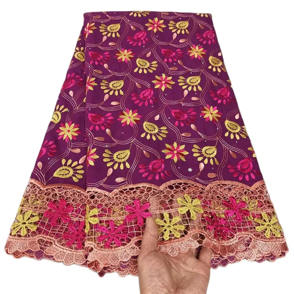 

Newest Design Purple Cotton Lace Fabric With Nigerian Cord Embroiderey Guipure Lace 5 Yards For Wedding Dress Sewing