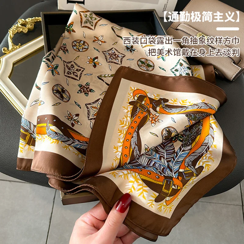 Women Head Silk Scarves Girl Luxury Silk Square Plaid Scarf Women Satin Neck Hair Tie Band Soft Work Neckerchife Scarf Hijab - 4