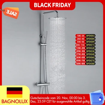 ชุดฝักบัวอาบน้ำChrome Matte Black Rainก๊อกน้ำติดผนังThermostaticวาล์วระบบ 8 - 12 "Topหัวสเปรย์ 1