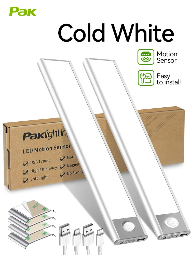 PAK Motion Sensor Under Cabinet Lights 9.05in Closet Lights Wireless Magnetic for Kitchen Wardrobe Cupboard Cold White