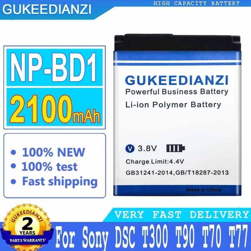 Batteria Per Sony Cyber-Shot Dsc-G3 Dsc-T2 Dsc-T70 Dsc-T75 Dsc-T77 Dsc-T90 Dsc-T200 Dsc-T300 Dsc-T500 Fotocamera, 2100Mah, Np-Bd1