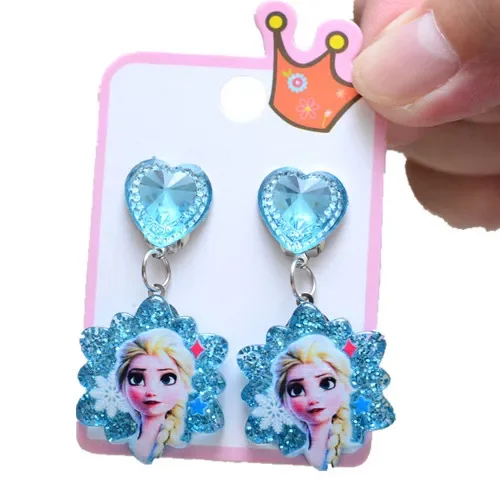 Disney Elsa children's ear clip earrings without pierced cartoon princess series earrings Frozen ear clip little girl accessorie 5