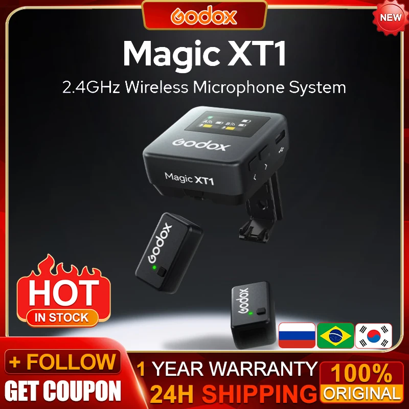 GODOX 매직 XT1 무선 마이크 시스템, 최대 200M LOS 레인지 프로 오디오 트리트먼트, UAC 지지대 디지털 오디오 녹음, 2.4GHz