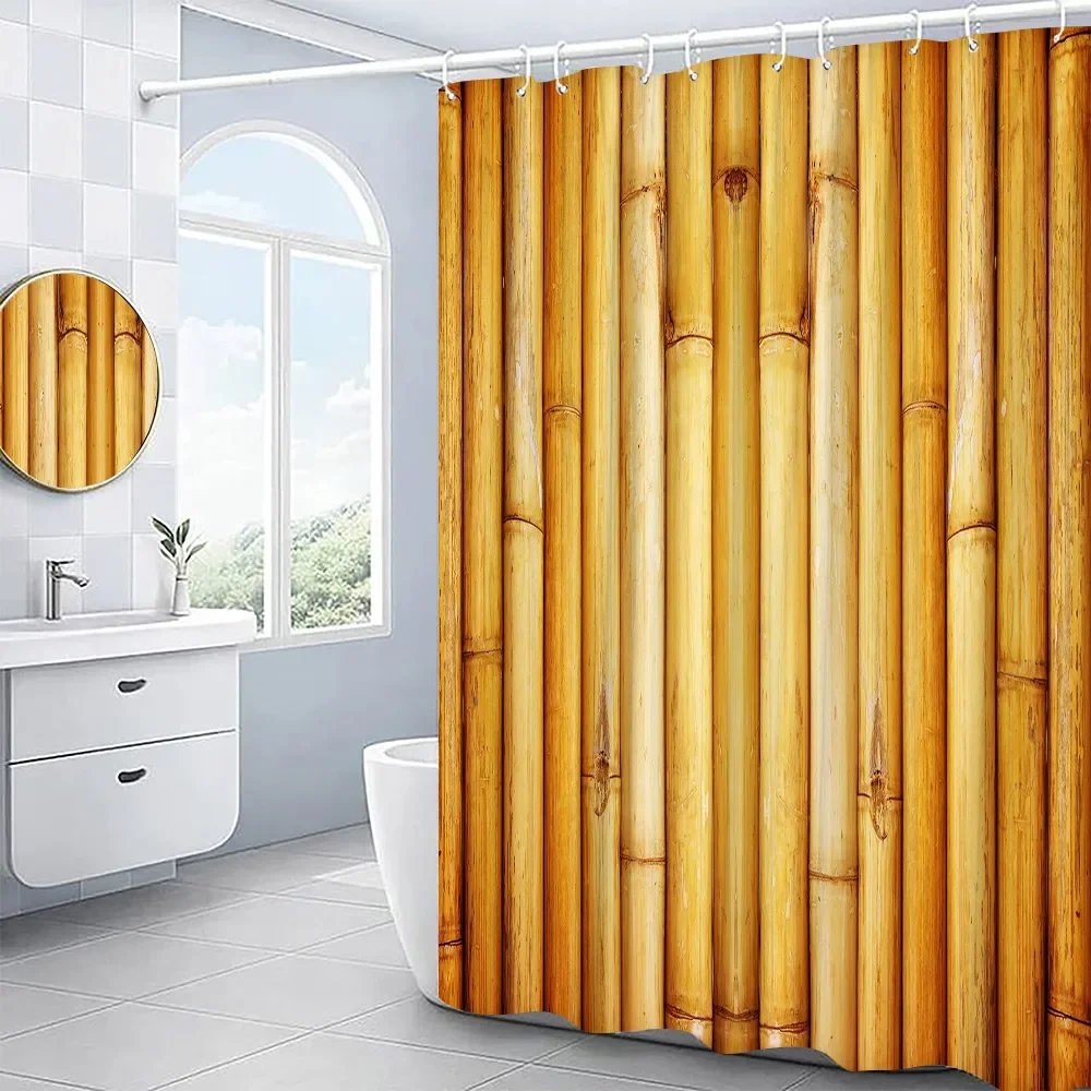 

Набор бамбуковых занавесок для душа, 3D занавески для ванной из полиэстера, с рисунком под дерево и цветами лотоса, декор для ванной комнаты