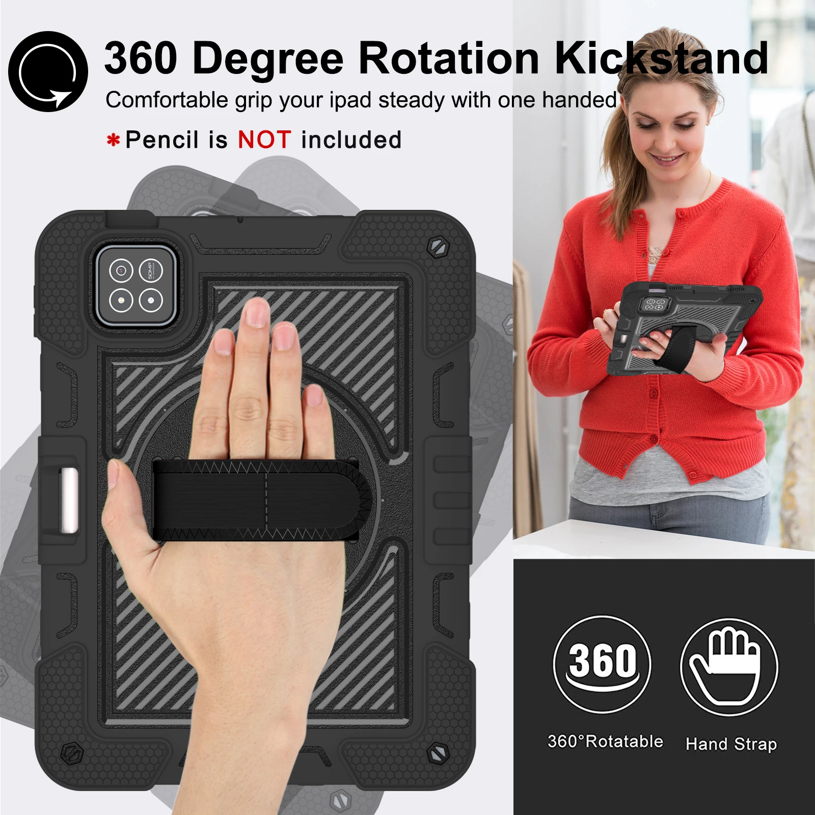 Children's Rotating Stand Armor Tablet Case with Shoulder Strap