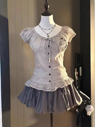 Vintage - Inspired Summer Plaid Top and High - Waist Petal Skirt Set - M (2 - piece set)