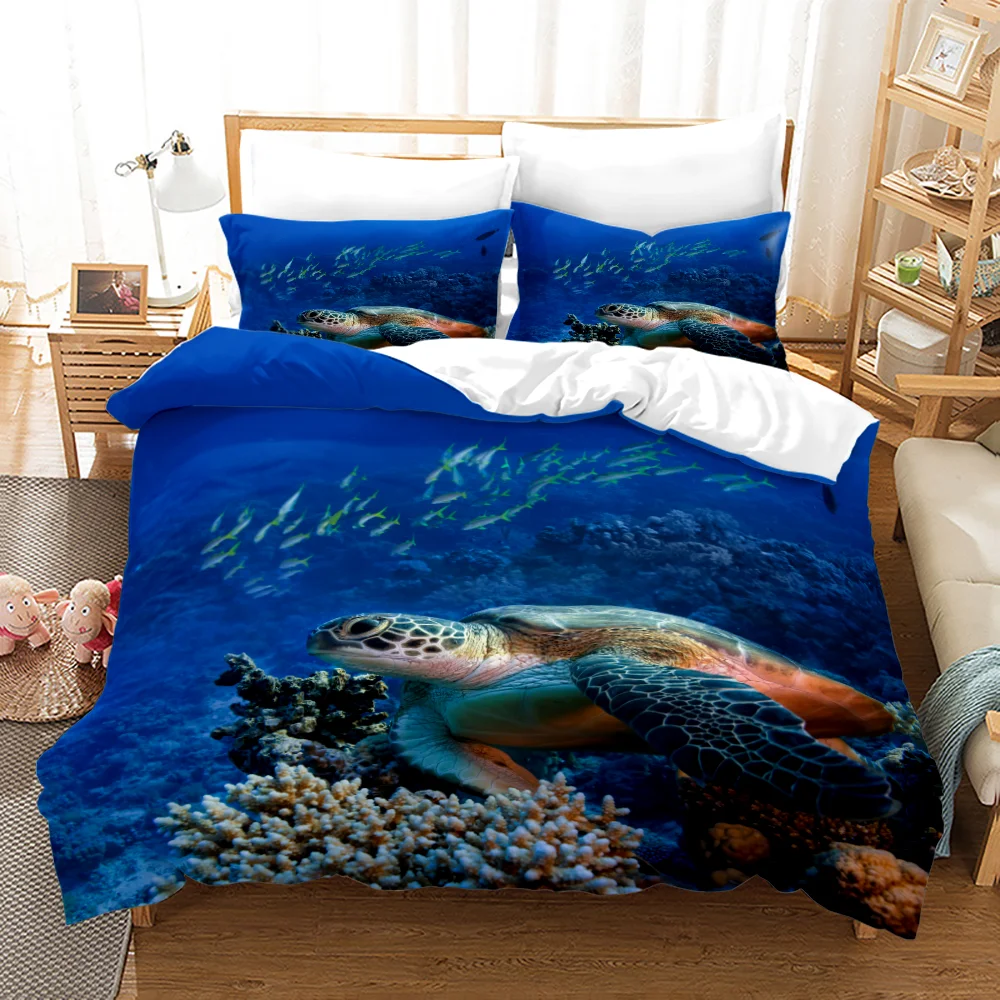 Sea Turtle Bedding Set Blue Duvet Cover Sets Comfortable Bedspreads Queen King Size Students Bedroom Decor