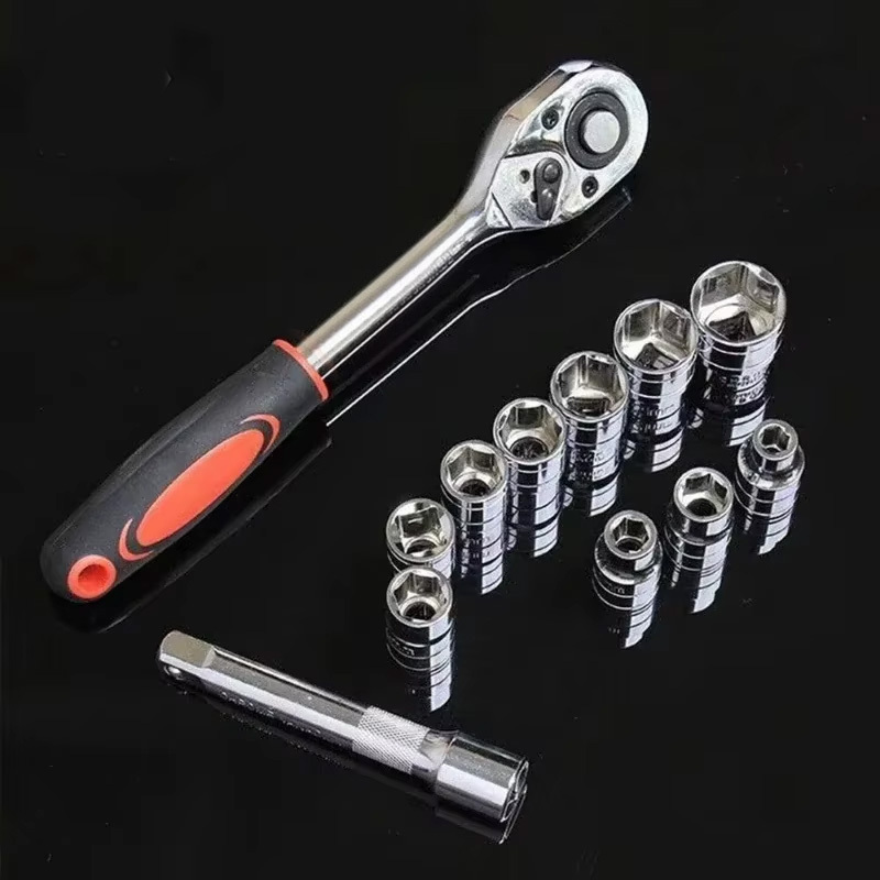 1set Multifunctional Hexagonal Ratchet Wrench Socket Set Suitable For Car Boat Motorcycle And Bicycle Repair Tools Easy To Carry