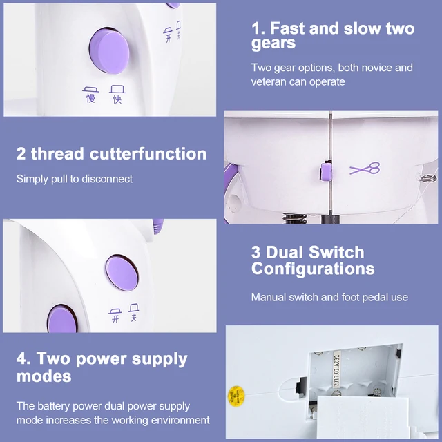 202A Household Mini Electric Sewing Machine Double Thread 2-speed Sewing Machine with Pedal Simple sewing function US