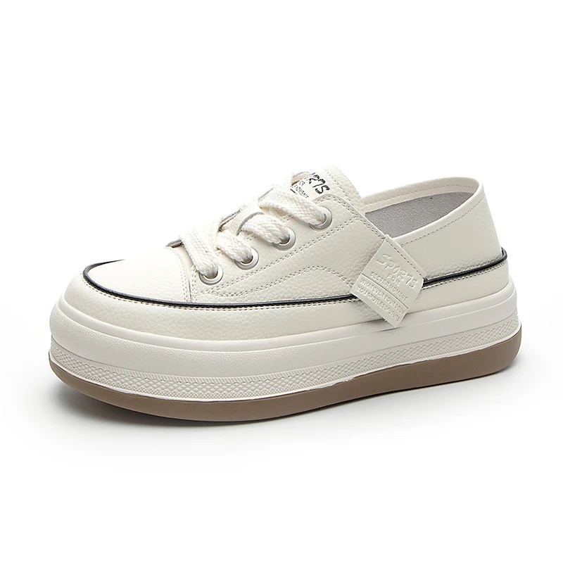 

Female Casual Sports Shoes Net Red Thick Soled Small White 2023 New Products All-in-one Solid Color Mid-heel Lace-up Board Shoes