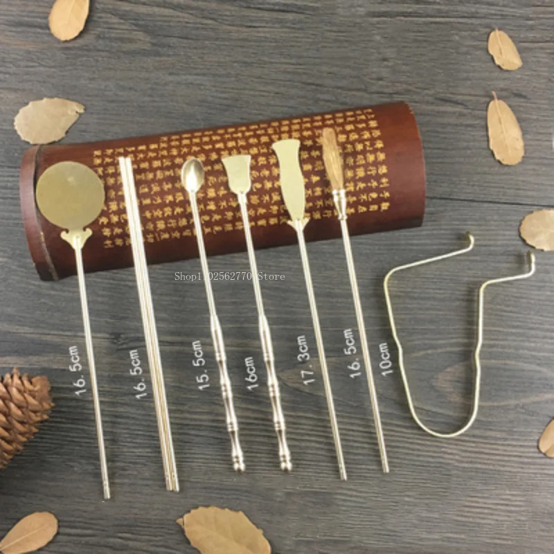 7 Sets of Pure Copper Incense Tools Chopsticks Side Flat Incense Spoon DIY Household Indoor Seal Fire Products