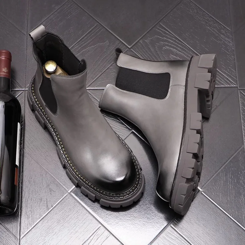 

men luxury fashion chelsea boots genuine leather shoes cowboy autumn winter boot handsome platform ankle botas masculinas botine