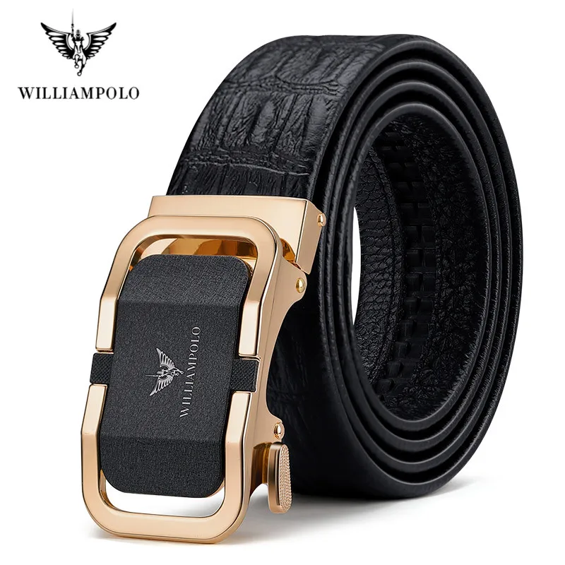 WILLIAMPOLO Men Leather Belt Metal Automatic Buckle Brand High