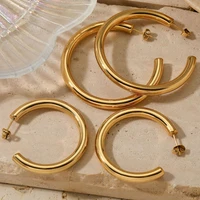 Exaggerated Hollow Thick Big Circle Hoop Earrings For Women Stainless Steel C-Ring Chunky Piercing Earrings Fashion Jewelry Gift 2