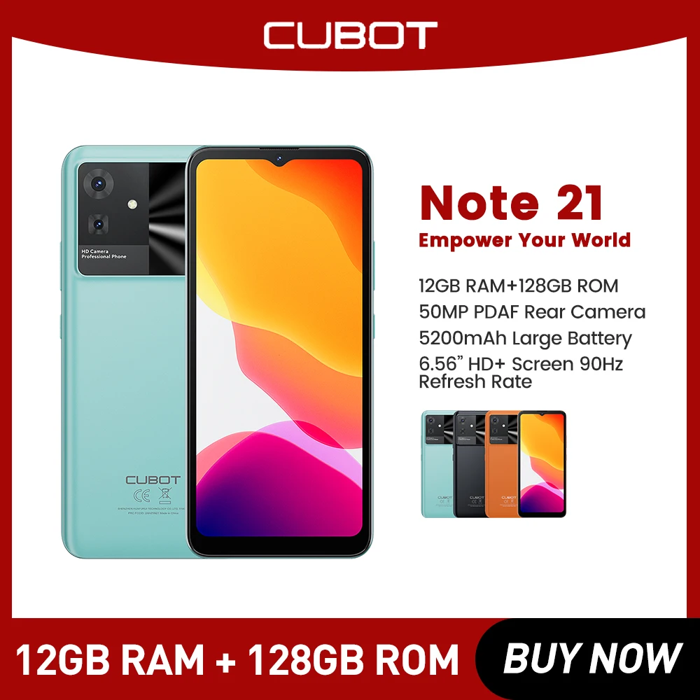 

Global Cubot Note 21 Smartphone 12GB+128GB 6.56"HD+Screen 90Hz Refresh Rate 5200mAh 50MP Rear Camera Smart Mobile Phone