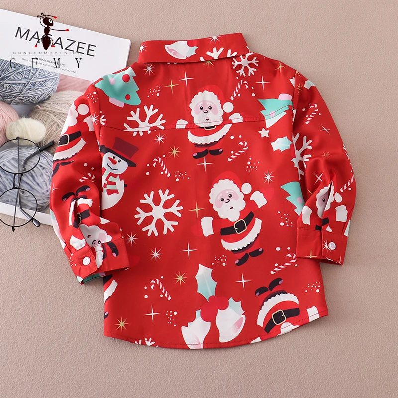 Kids shirts boys shirts GFMY boys shirt cartoon snowman children's New Year long-sleeved clothes baby toddler Christmas cardigan Korean style tops 1y-6y