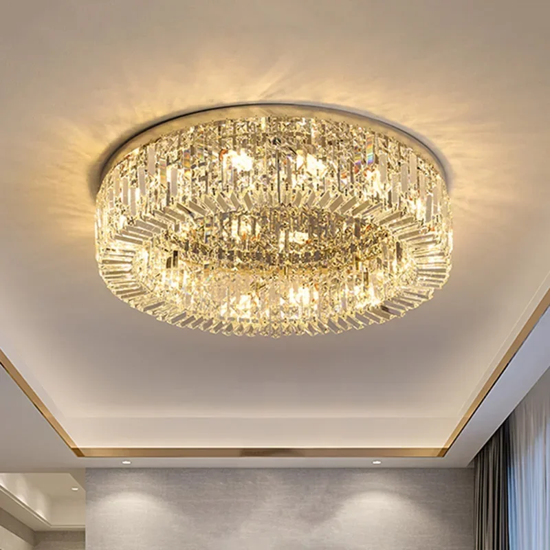 Luxury Crystal Circular LED Ceiling Chandelier Living Room Bedroom Ceiling Lamp Hotel Lobby Hanging Lamps for Ceiling