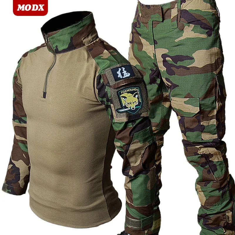 Spring Summer Russian Camouflage Set Men Outdoor Multi Pocket Thin Training Suit Wear-resistant Top+Straight Cargo Pants 2-piece 2
