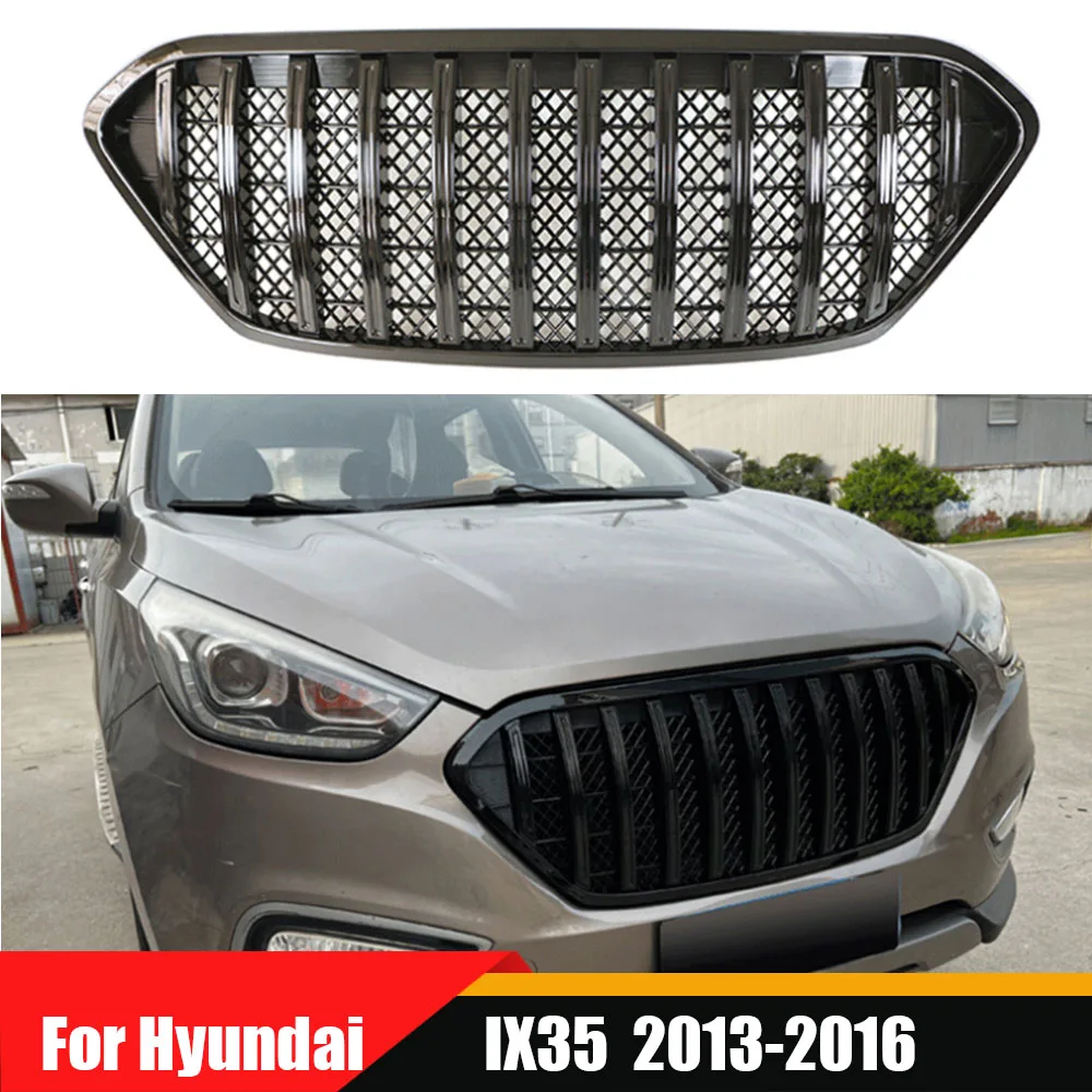 

For Hyundai IX35 2013-2016 Gloss Black Or Chrome Car Upper Racing Grille Hood Grill Front Radiator Grille Fits ABS Accessories