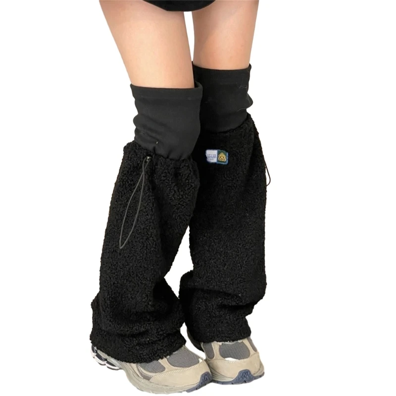 

Women Autumn Winter Warm Lamb Wool Leg Warmer Drawstring High Tube Calf Socks