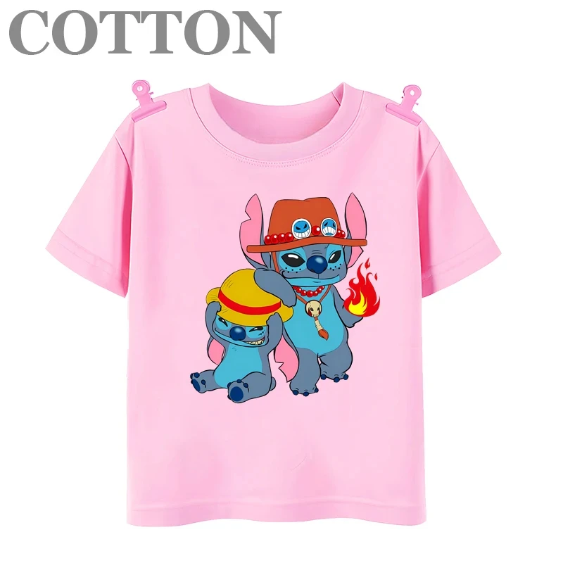 thumbnail image 1 of 2024 Disney Anime Stitch Moda Verano Niños Múltiples Dibujos Animados Algodón Camisetas Cuello Redondo Casual Manga Corta Estampado Patrón, 1 of 5