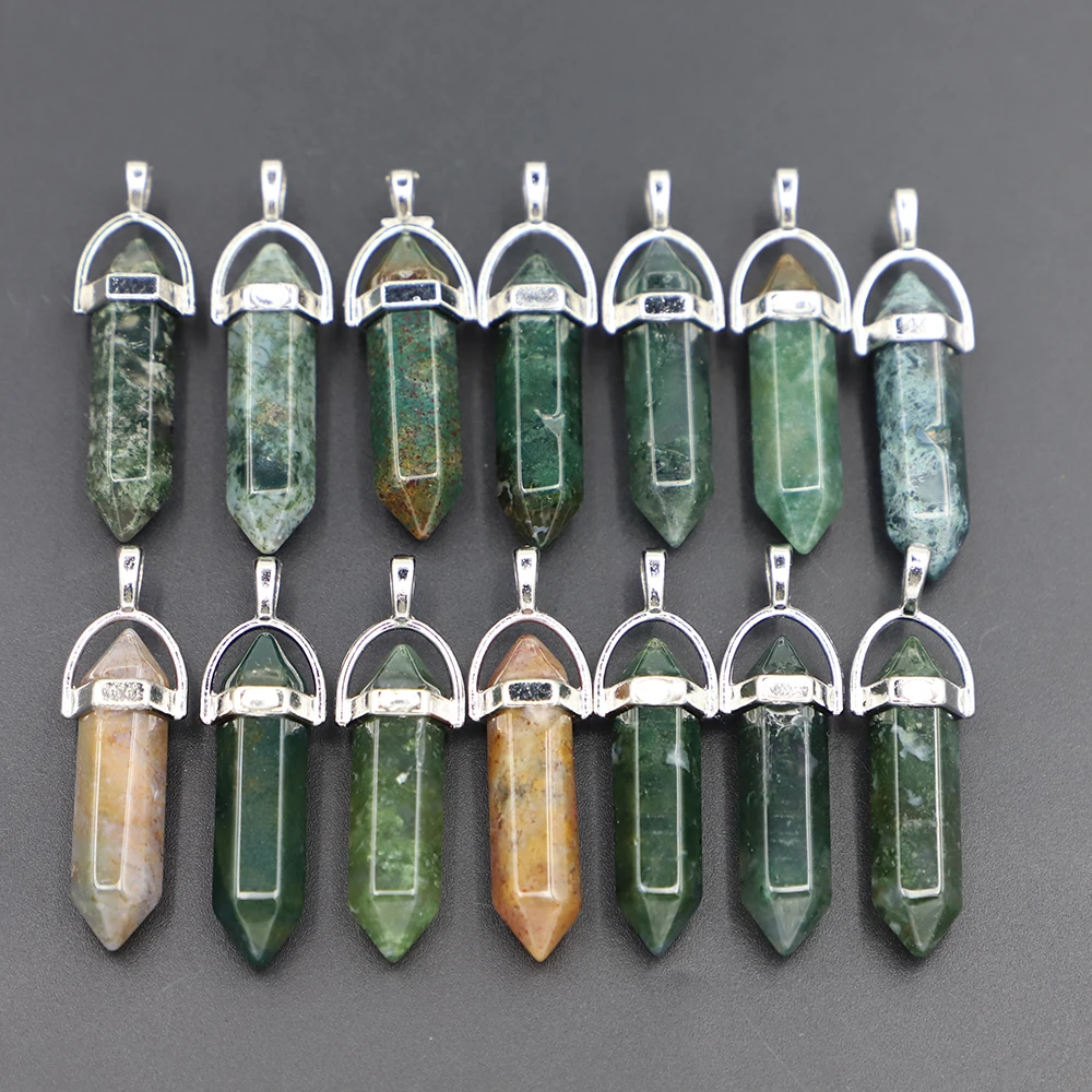 

Hot Sale Featured Natural Gem Stone Indian Agate Pendant Charms Hexagonal Pendulum Reiki Jewelry Making Sell Necklaces Accessory