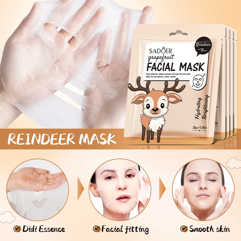 SADOER Cute Cartoon grapefruit Facial Masks Whitening Anti-aging Anti Wrinkles Moisturizing Face Mask for Facial Skin Care