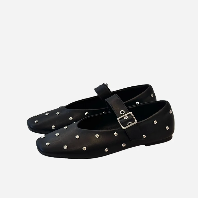 2025 Women Flats Fashion Crystal Buckle Strap Shoes Woman Genuine Leather Square Toe Mary Janes Spring Summer Flats Size 34-43 4