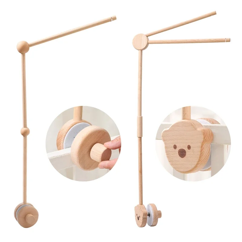 Baby Wooden Bed Bell Bracket Mobile Crib Hanging Rattles Bear Bracket Toys Hanger Baby Bed Bell Wood Toys Holder Arm