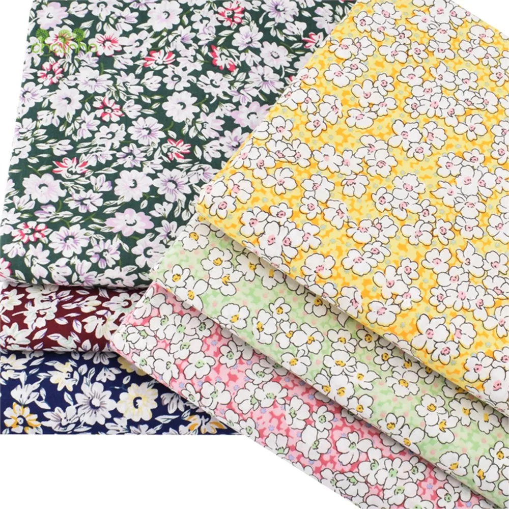 Chainho,Printed Plain Weave Poplin Cotton Fabric,DIY Sewing Quilting Material,Patchwork Cloth,Floral Series,3 Sizes,15PC92