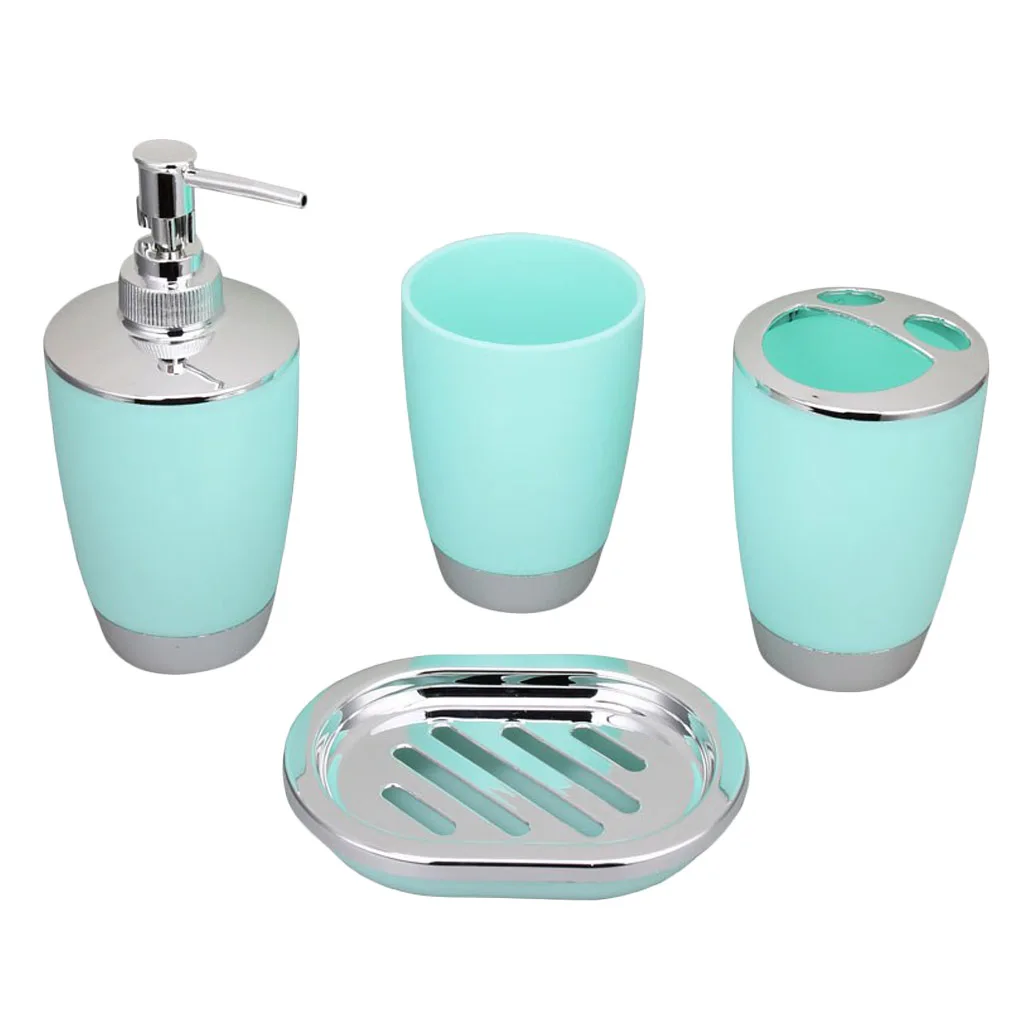 Bathroom Accessory Set PP Plastic Bathroom Suit Cup Toothbrush Holder Soap Dish Dispenser Kit 4pcs