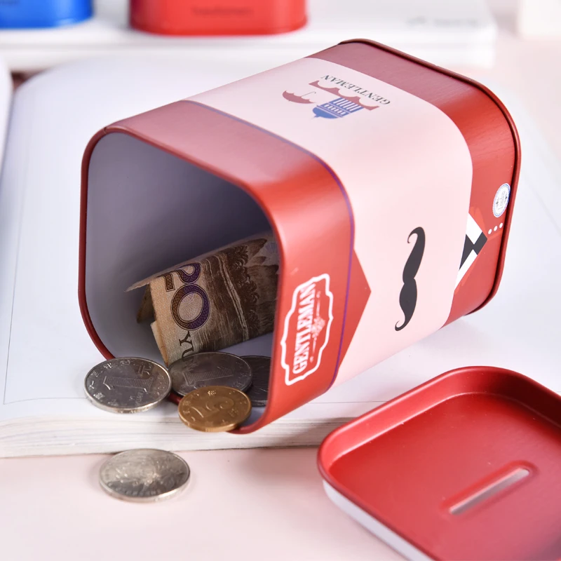 1Pc Cute Piggy Bank Metal Personalise Square Logbook Series Tin Plate Box Money Saving Pot Coin Box Jewelry Storage Tank