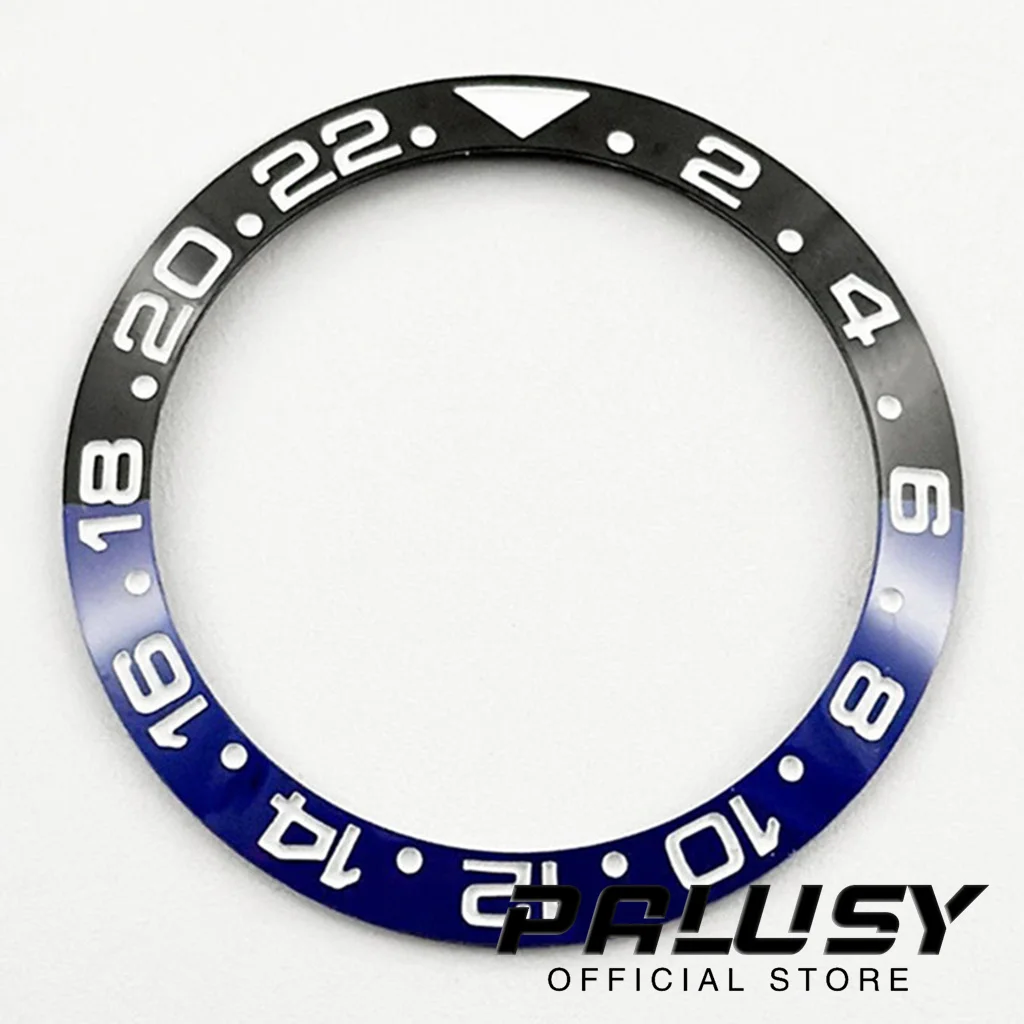 Sloping Black Blue Green Ceramic GMT Diving Watch Bezel Insert, 38mm*30.6mm