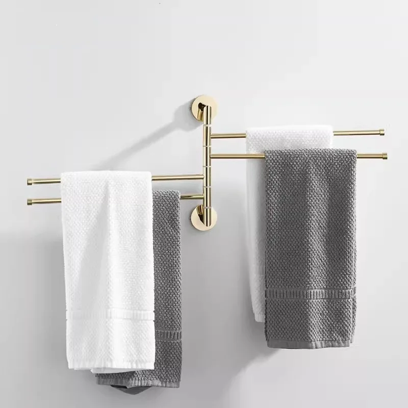 Swivel Towel Bar Gold Wall Mounted Brass 2-5 Swing Arm Towel Bars Bathroom Rack Toilet Storage Holder Rotary Bar
