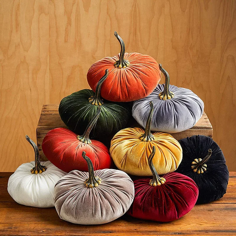 Handgefertigte Samt-Kürbisse, ausgestopfte kleine Kürbisse, künstlicher süßer Kürbisschaum, Halloween-Erntedankfest-Dekoration, DIY, superweicher Herbst