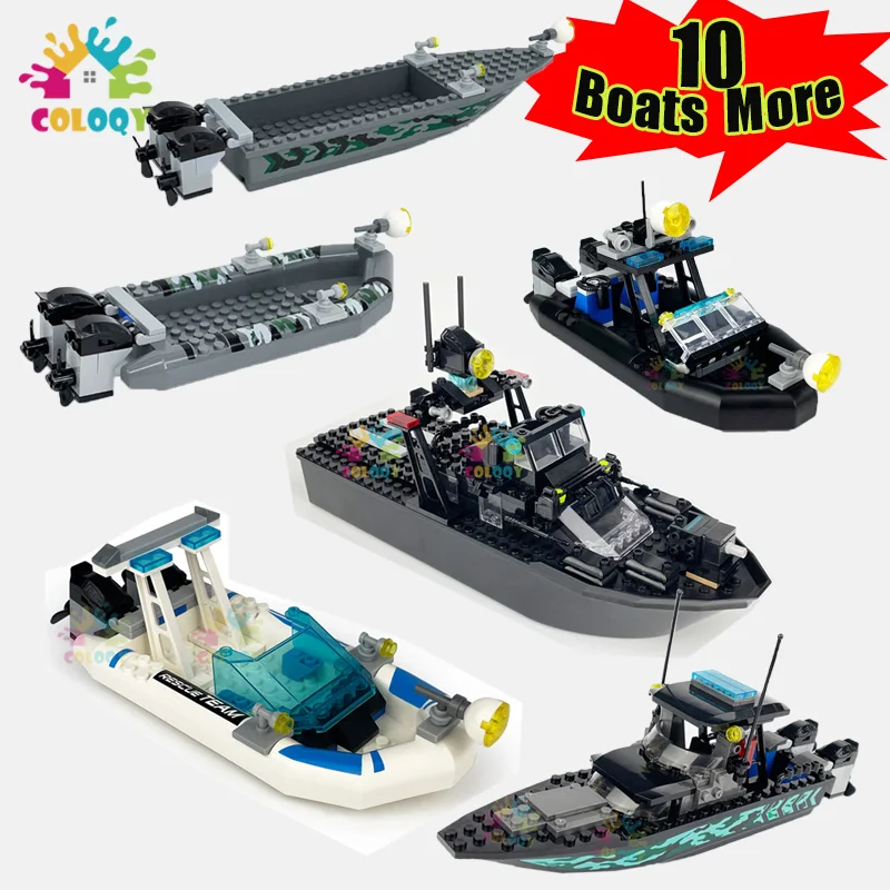 

Kids Toys WW2 Assault Boats Building Blocks Match Policeman Mini Action Figures Gunboat Bricks Toys For Kids Christmas Gifts