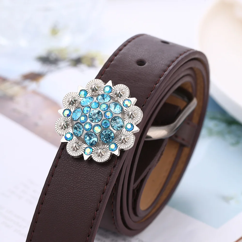 Colorful Rhinestone Conchos Buckle Metal Flower Crystal Leather Bag Belt Decorative Buttons Screw Back Leathercraft Accessories